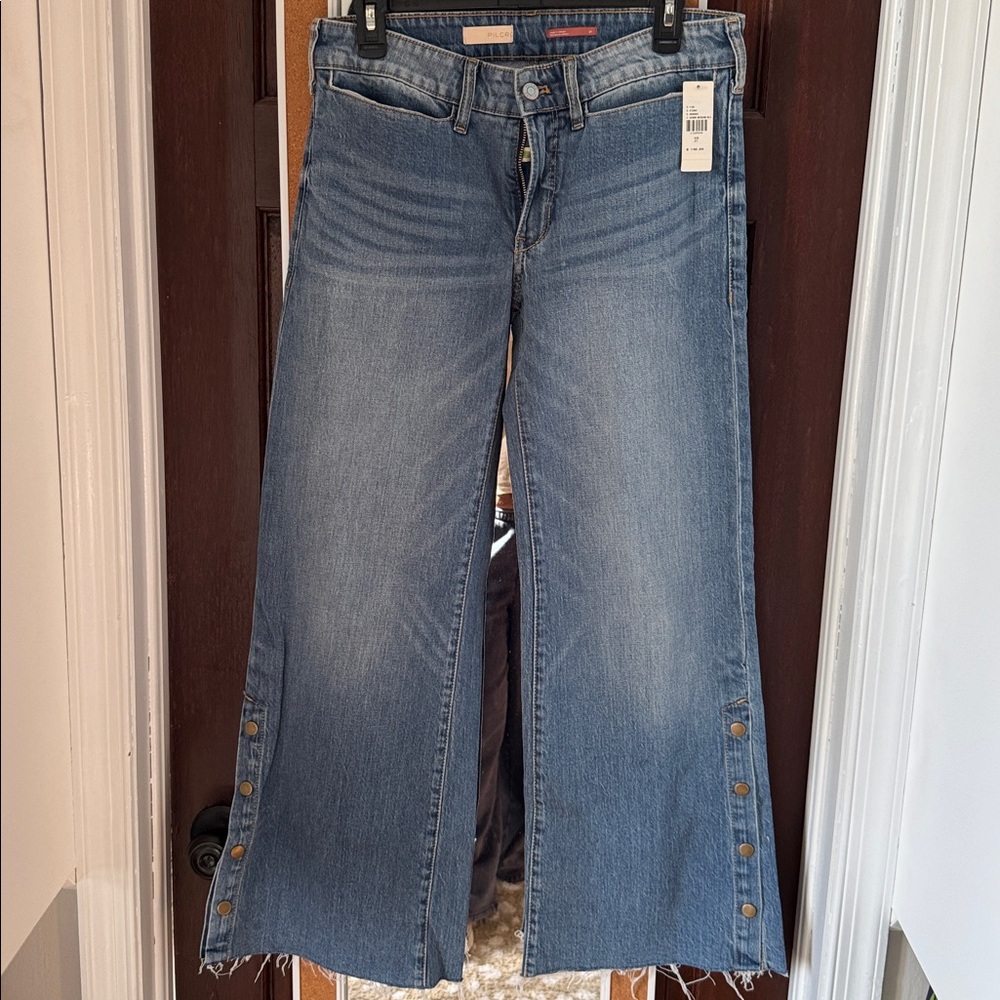 NWT-Pilcro Wide-Leg Blue Denim Jeans with Button Details